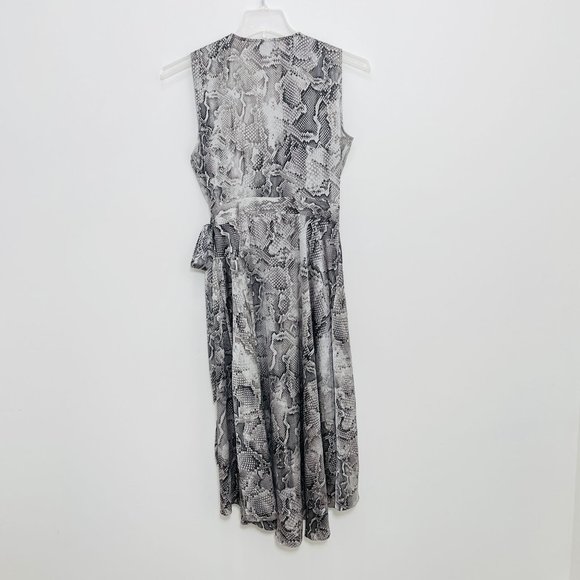 White House Black Market Women's Dress 4 Wrap Midi Snake Gray Sleeveless Hi Low - Picture 8 of 15